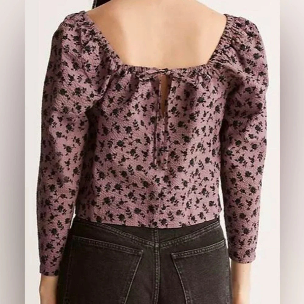 Madewell | Marilyn Seersucker Square-Neck Top in Fig (L) - Picture 6 of 7